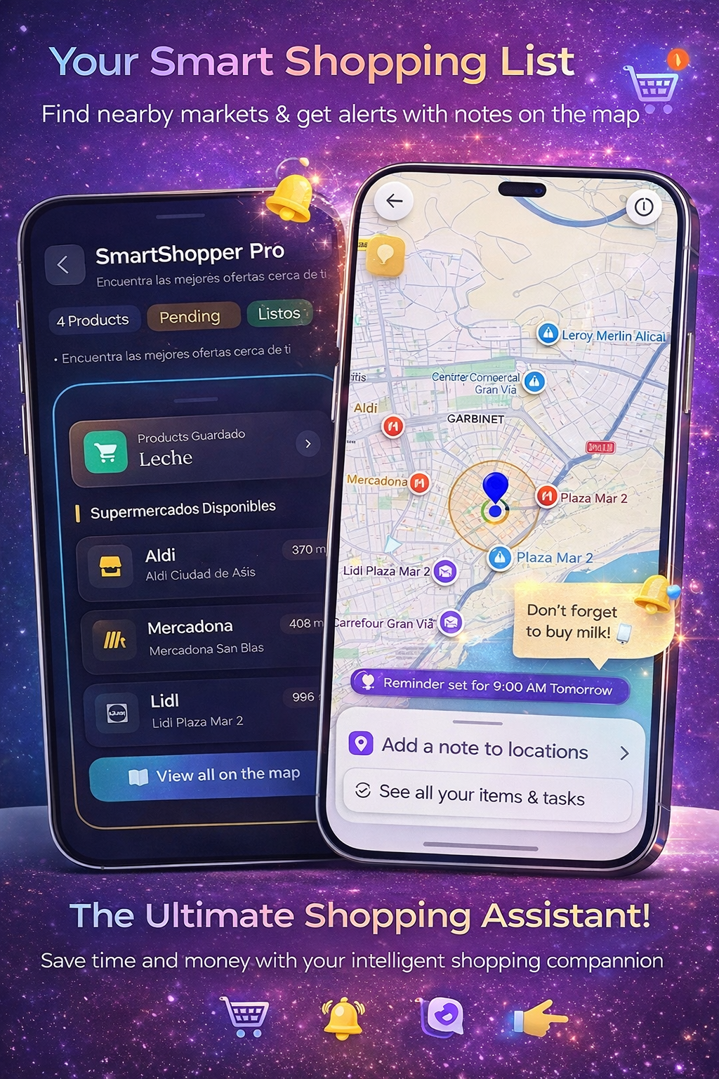Smart shopping list with map
